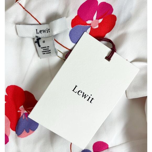 Lewit White Floral Carla Dress Tie Sleeve Asymmetrical Cold Shoulder Size 8 NEW - Picture 7 of 9